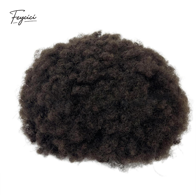 Mens Afro Curl Toupee - 8"x10" Full PU Skin Base Human Hair System