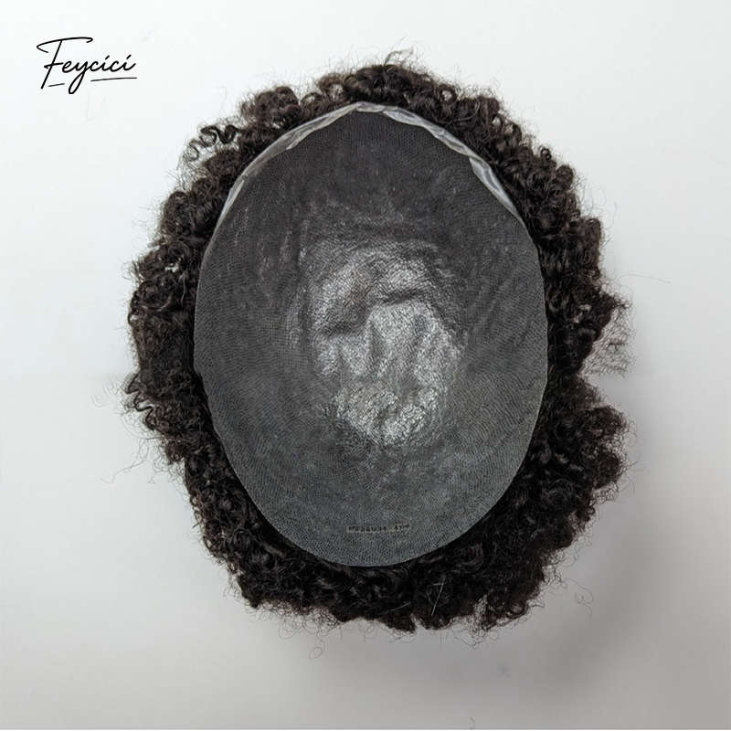 Mens Afro Curl Toupee - 8"x10" Full PU Skin Base Human Hair System