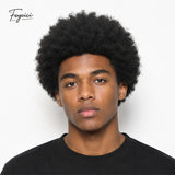 Men's Afro curl toupee with full PU skin base and reverse split knot, designed for natural look and secure fit by Feycici.