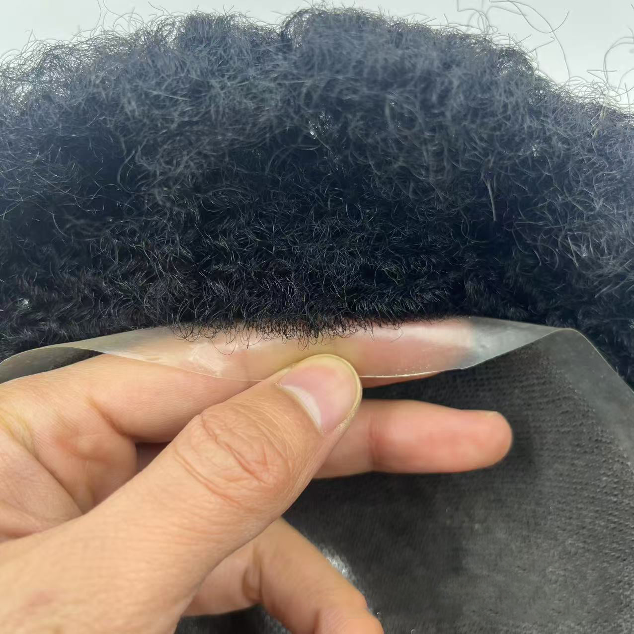 Mens Afro Curl Toupee - Full PU Skin Base with Reverse Split Knot  Hair System