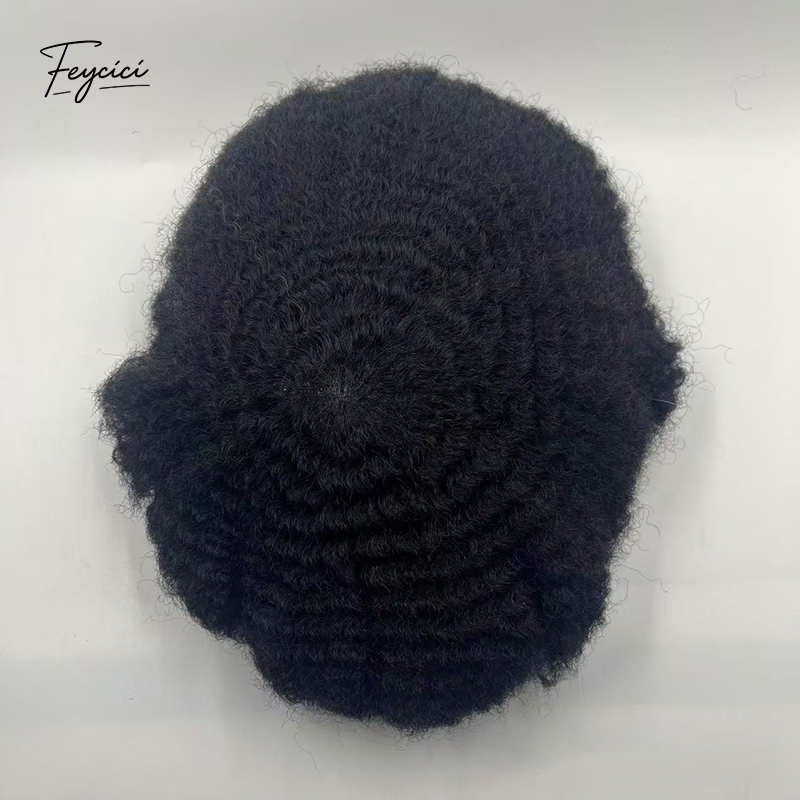 Mens Afro Curl Toupee - Full PU Skin Base with Reverse Split Knot  Hair System