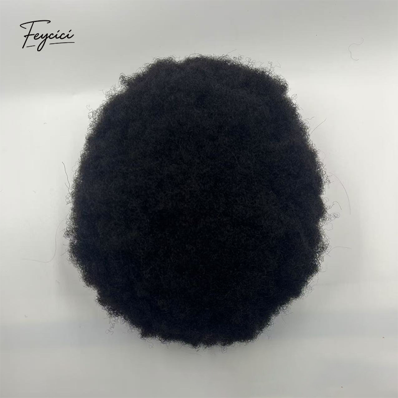 Mens Afro Curl Toupee - Full PU Skin Base with Reverse Split Knot  Hair System