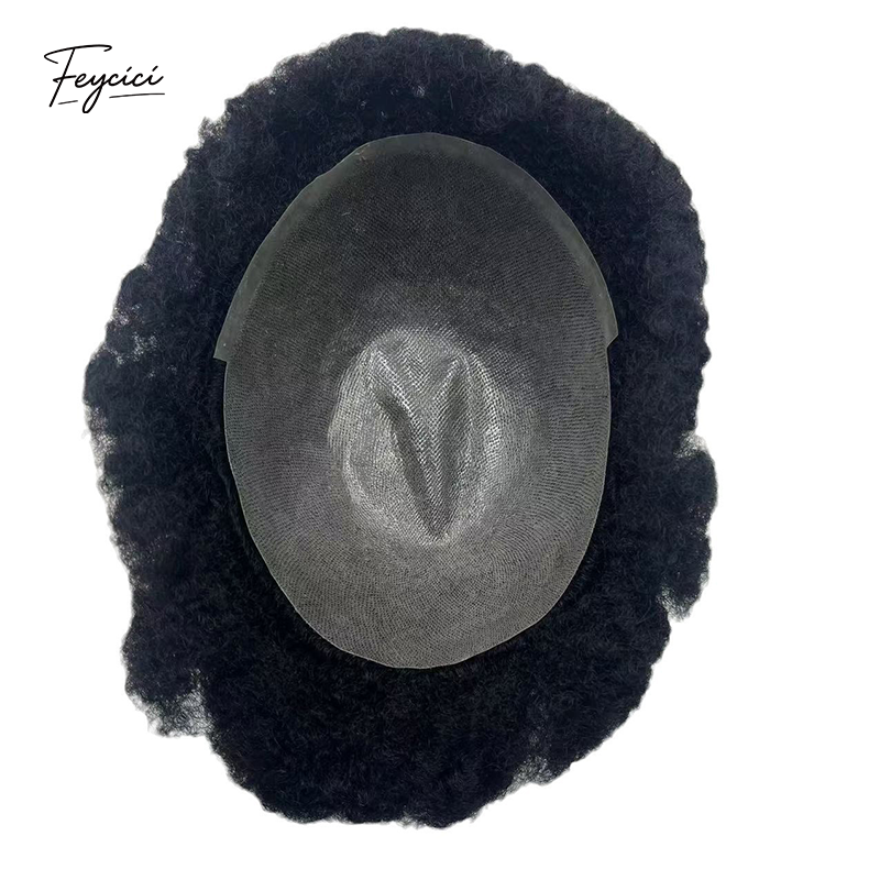 Mens Afro Curl Toupee - Full PU Skin Base with Reverse Split Knot  Hair System