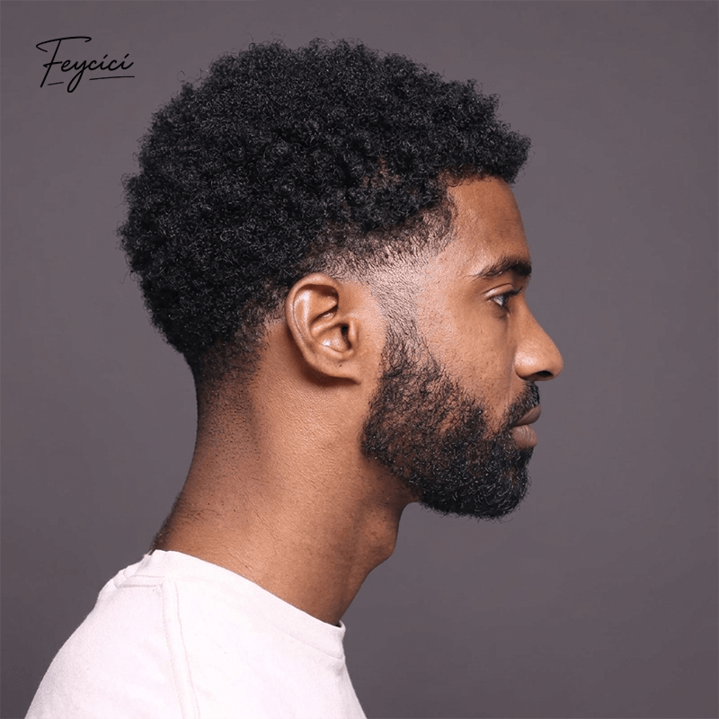 Mens Afro Kinky Curly Toupee - Full PU Bio-Skin Base V-Looped Human Hair Replacement System
