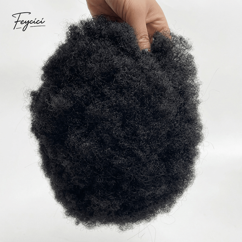 Mens Afro Kinky Curly Toupee - Full PU Bio-Skin Base V-Looped Human Hair Replacement System