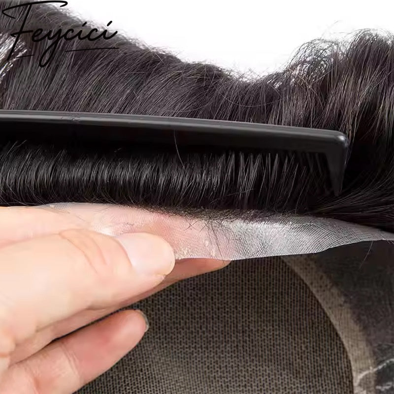 Mono With PU Hair System –Natural Hair Piece Free Style Toupee- Mens Wigs Baldness5