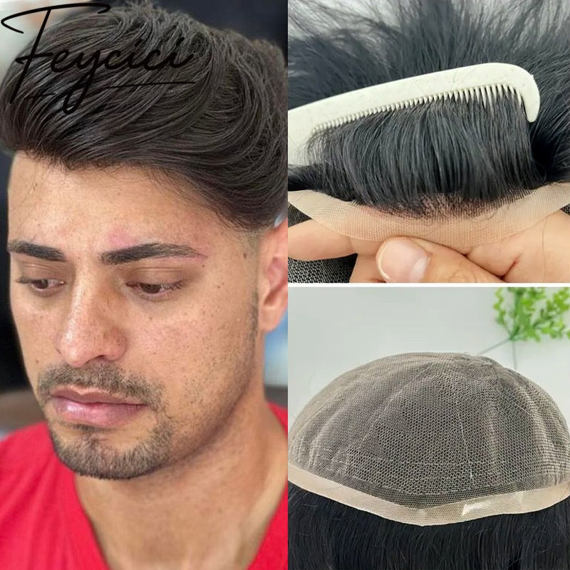Multiple Size Full Lace Hair System –Natural Hair Piece Free Style Toupee- Mens Wigs Baldness