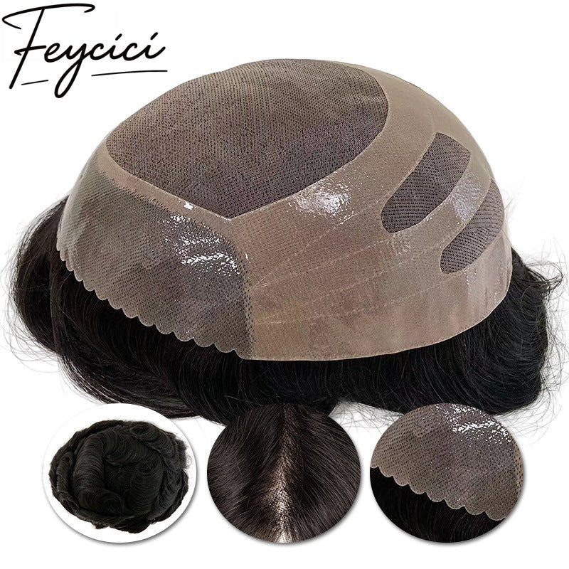 Natural Wave MONO Top With PU Mens Wigs Baldness-Natural Hair Piece-Free Style Hair System Toupee3