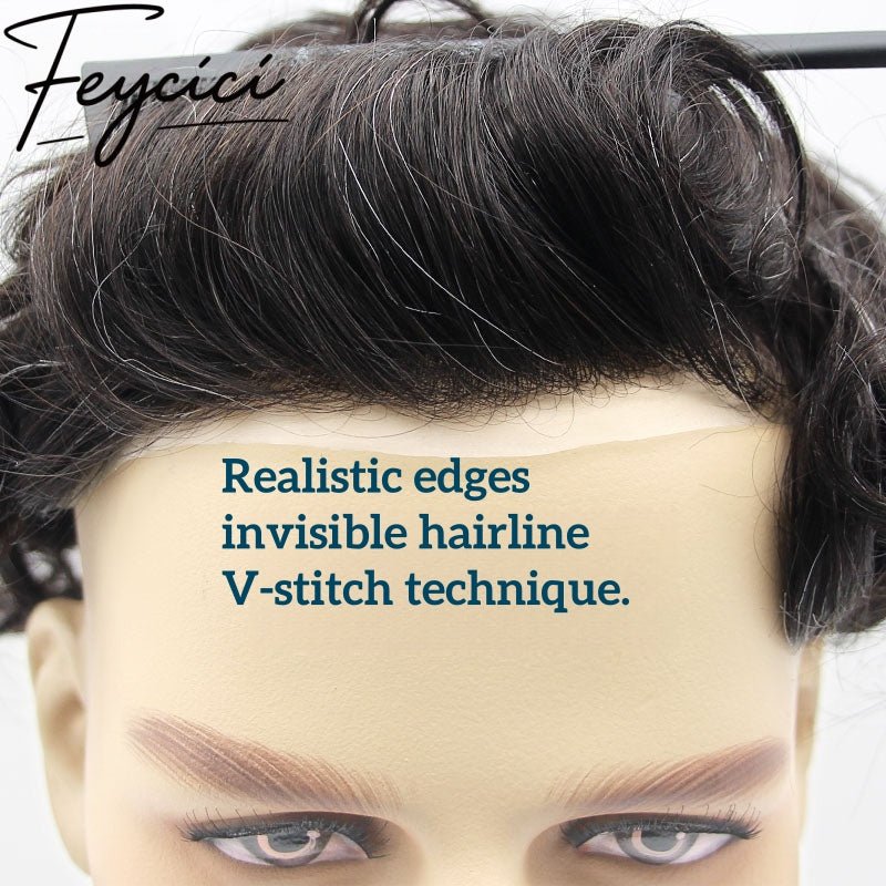 Natural Wave MONO Top With PU Mens Wigs Baldness-Natural Hair Piece-Free Style Hair System Toupee7