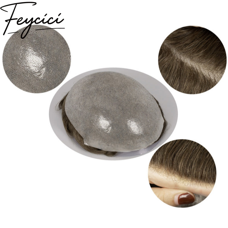 Invisible PU Hair System for Men –Natural Hair Piece Ultra 0.04mm Full Hand Tied Natural Hair Piece