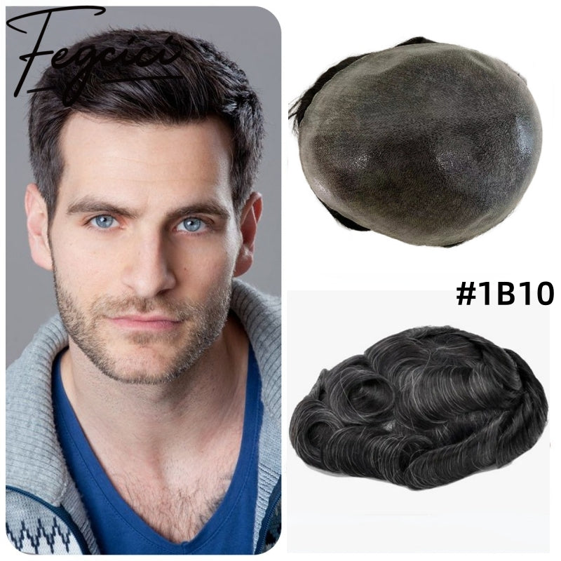 7"x9" Thin Skin Men's Toupee - PU Base Natural Human Hair System