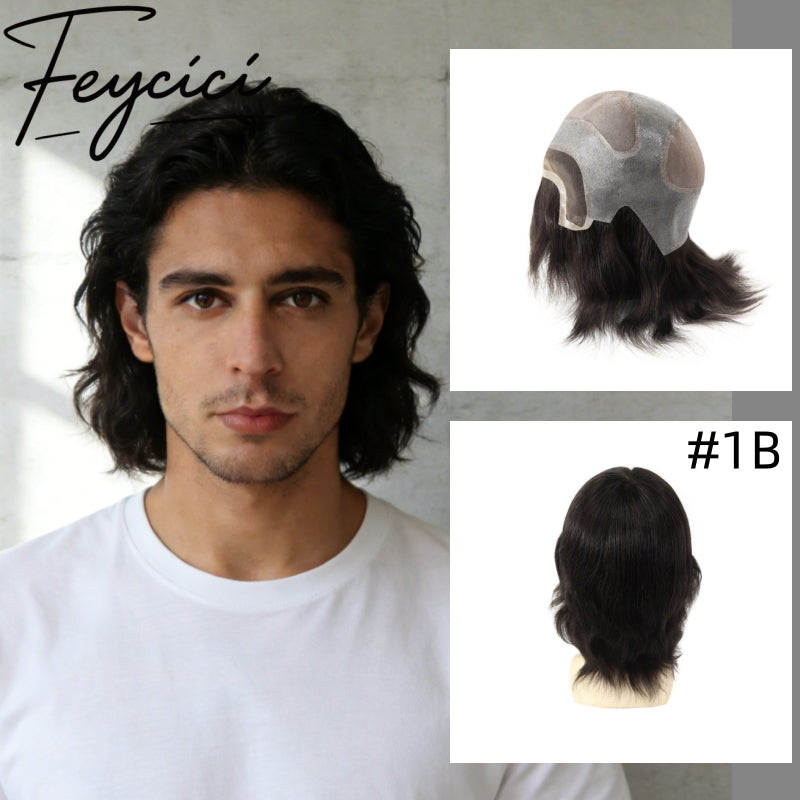 One Size Mono With Lace Mens Wigs Baldness-Natural Hair Piece-Free Style Hair System