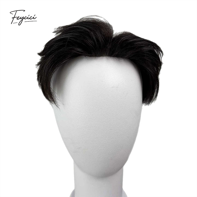 Premium Full Lace Hand-Tied Men’s Toupee - Textured Short Layered Human Hair