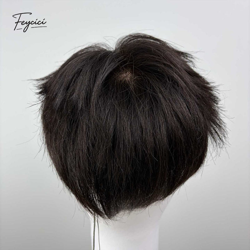 Premium Full Lace Hand-Tied Men’s Toupee - Textured Short Layered Human Hair