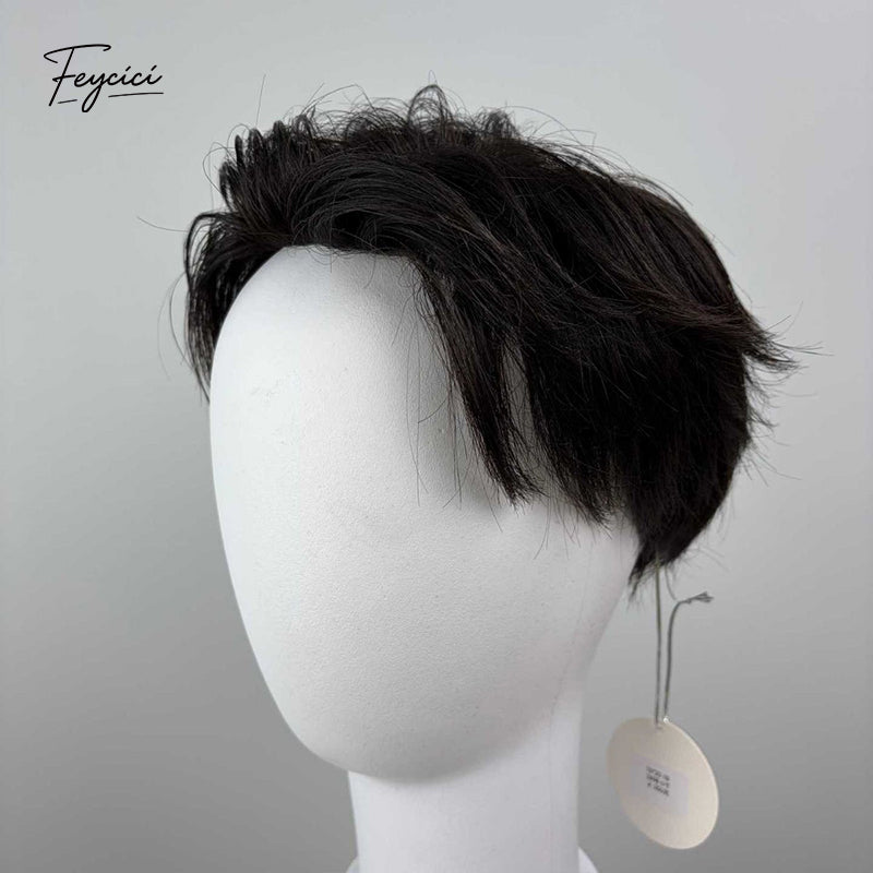 Premium Full Lace Hand-Tied Men’s Toupee - Textured Short Layered Human Hair