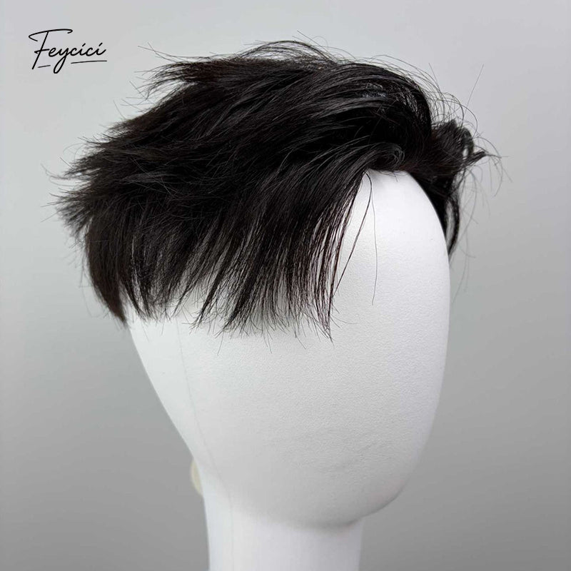 Premium Full Lace Hand-Tied Men’s Toupee - Textured Short Layered Human Hair