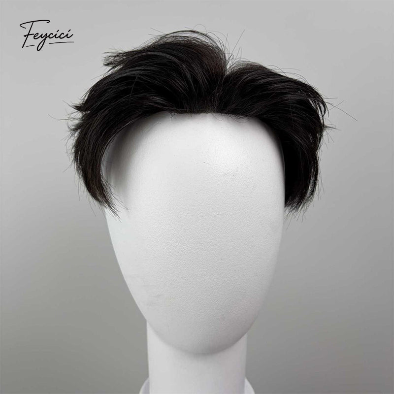 Premium Full Lace Hand-Tied Men’s Toupee - Textured Short Layered Human Hair