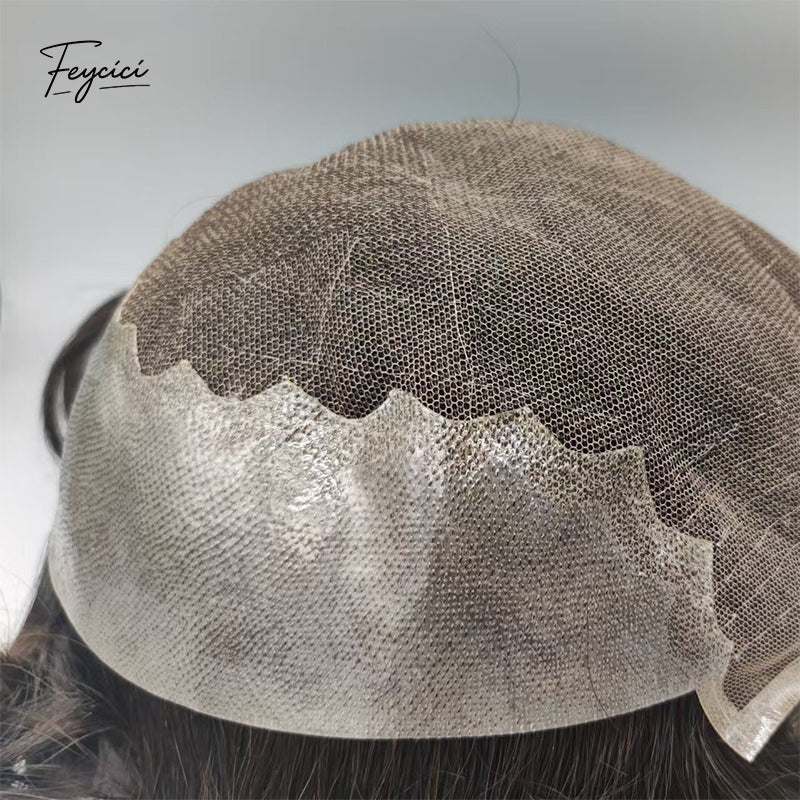 Q6 French Lace Men’s Hair System - Invisible Frontal with Durable PU Perimeter