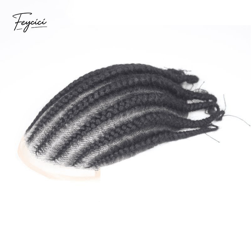 Hand-Woven 8 Cornrow Braids Human Hair Toupee - 10x8" Full Lace & Q6 Base Hairpiece for Men