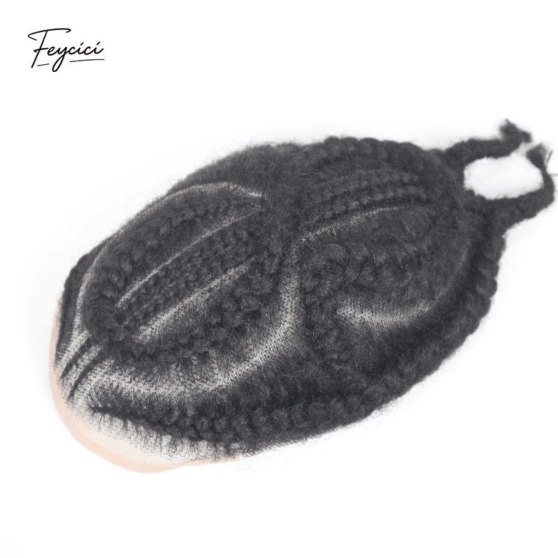 Hand-Woven 8 Cornrow Braids Human Hair Toupee - 10x8" Full Lace & Q6 Base Hairpiece for Men