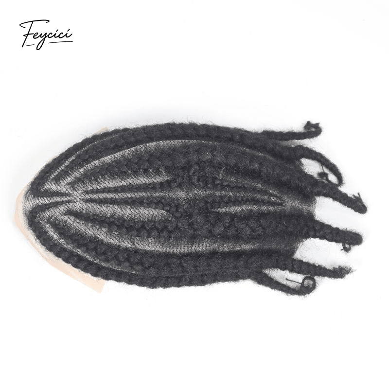 Hand-Woven 8 Cornrow Braids Human Hair Toupee - 10x8" Full Lace & Q6 Base Hairpiece for Men