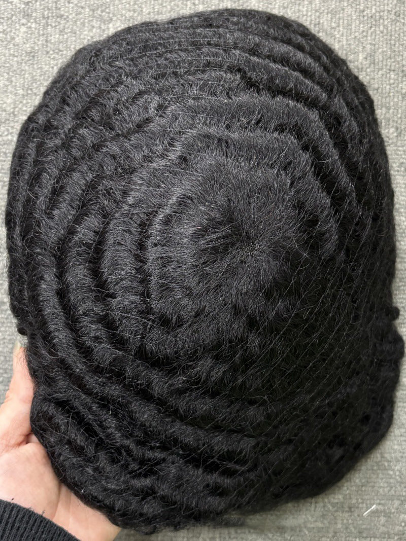 Men's Full French Lace Afro Toupee – Premium Human Hair Wave & Crimp System
