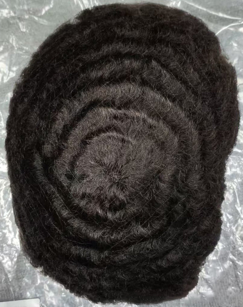 Men's Full French Lace Afro Toupee – Premium Human Hair Wave & Crimp System