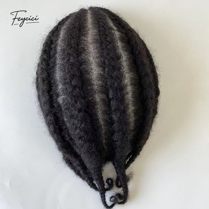 Mens Hand-Braided Bio-Skin Toupee - Ultra-Thin PU Base Knotless Hair System with Professional Braids