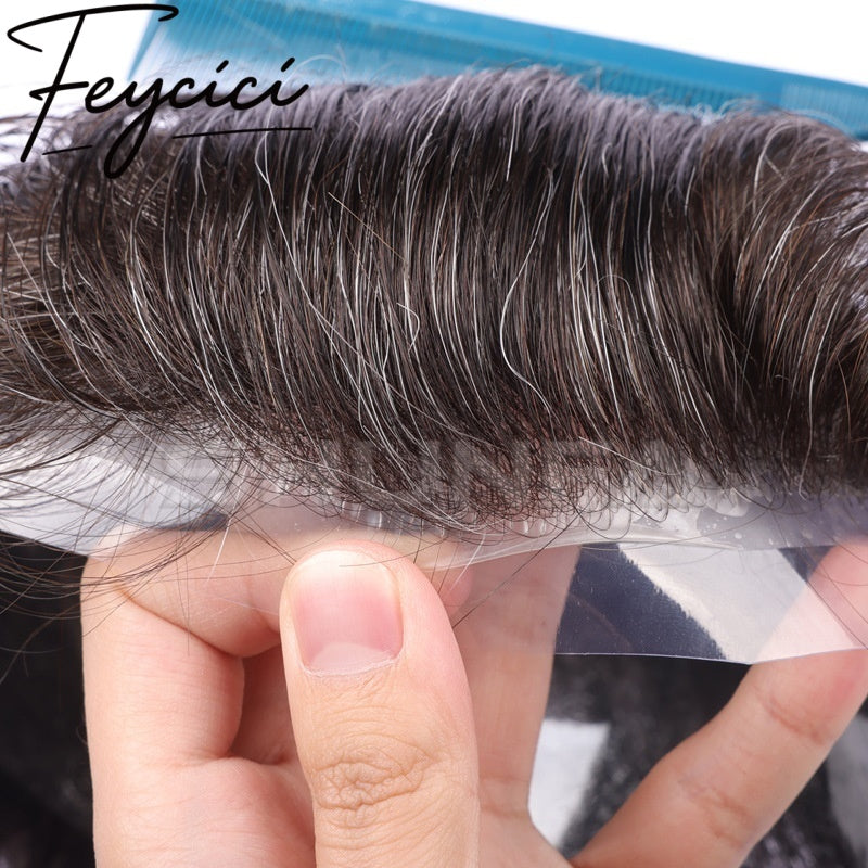 Skin Swiss Lace Frontal Mens Wigs Baldness-Natural Hair Piece-Free Style Hair System-Hair Patches7