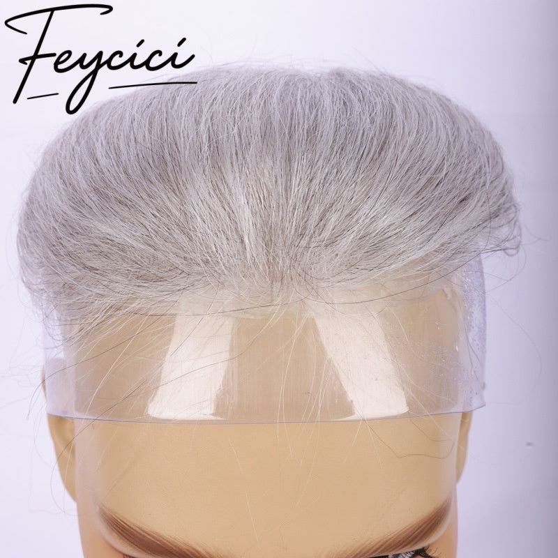 Skin Swiss Lace Frontal Mens Wigs Baldness-White Natural Hair Piece-Free Style Hair System-Hair Patches