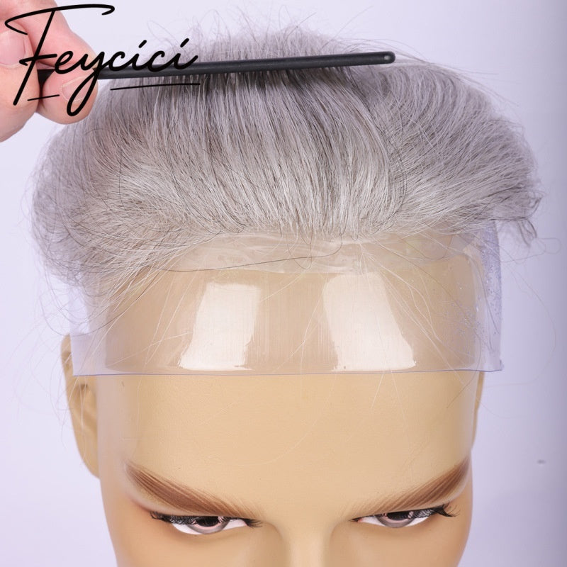 Skin Swiss Lace Frontal Mens Wigs Baldness-White Natural Hair Piece-Free Style Hair System-Hair Patches2