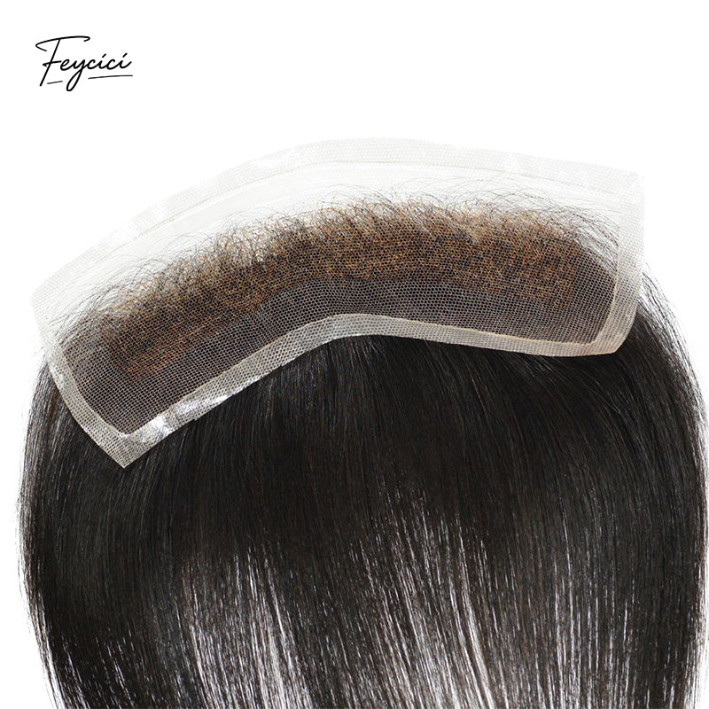 Swiss Lace Frontal Men’s Hair System - Invisible Hairline Strip for Receding Forehead