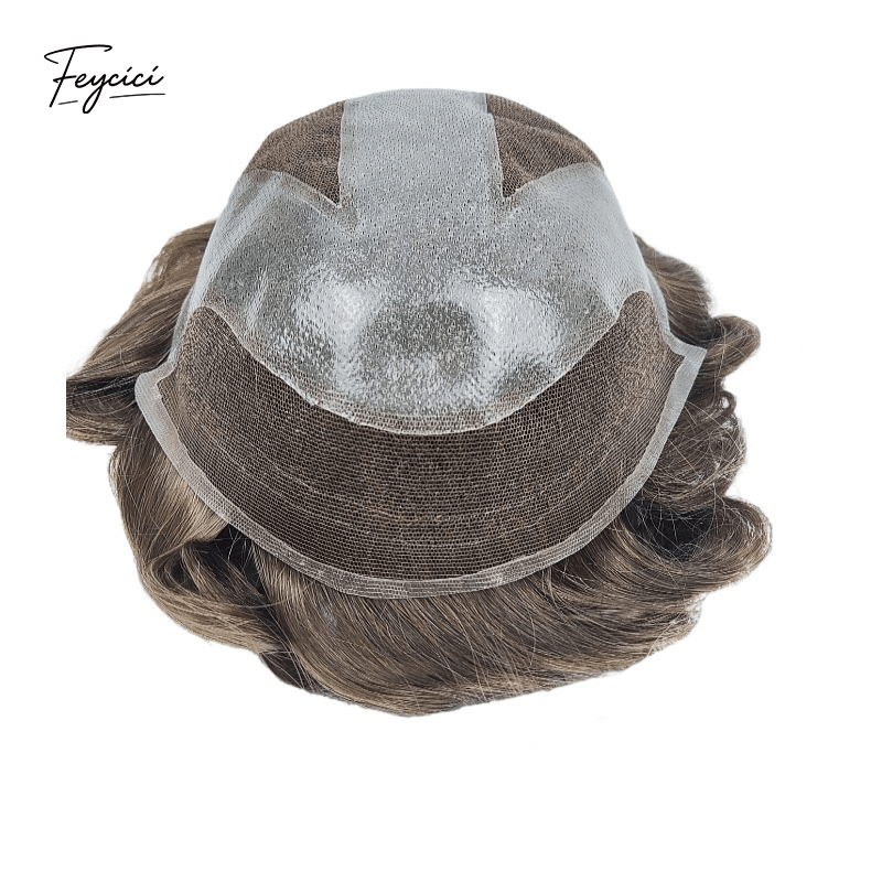 Ultra-Natural Lace Series - Men's Human Hair Toupee with Bleached Knots Frontline