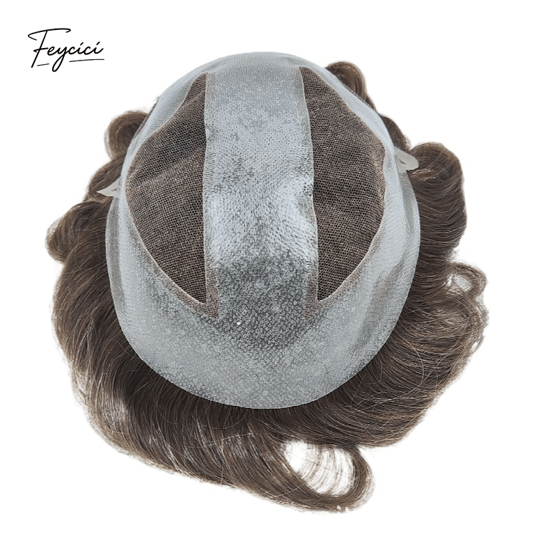 Ultra-Natural Lace Series - Men's Human Hair Toupee with Bleached Knots Frontline