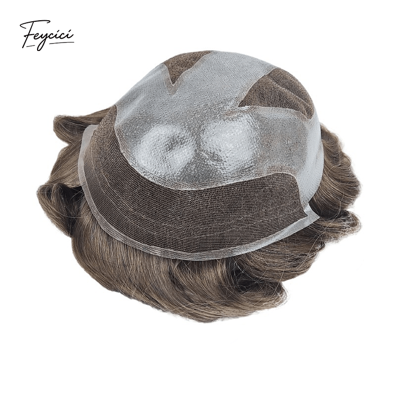 Ultra-Natural Lace Series - Men's Human Hair Toupee with Bleached Knots Frontline