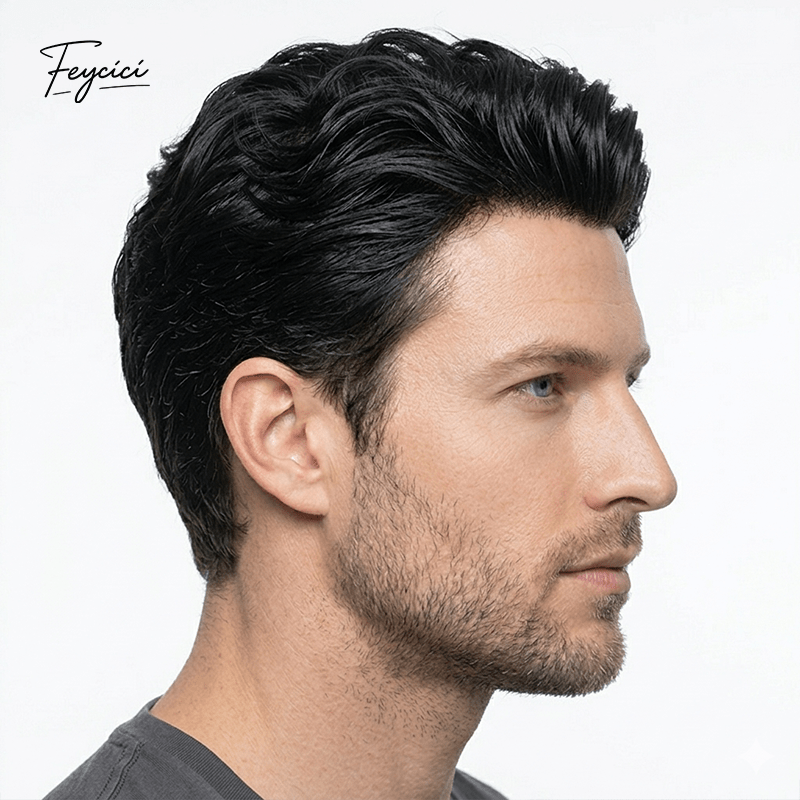 Ultra-Thin Bio-Skin Men’s Toupee - 0.03mm Transparent PU V-Loop Seamless Human Hair Replacement System