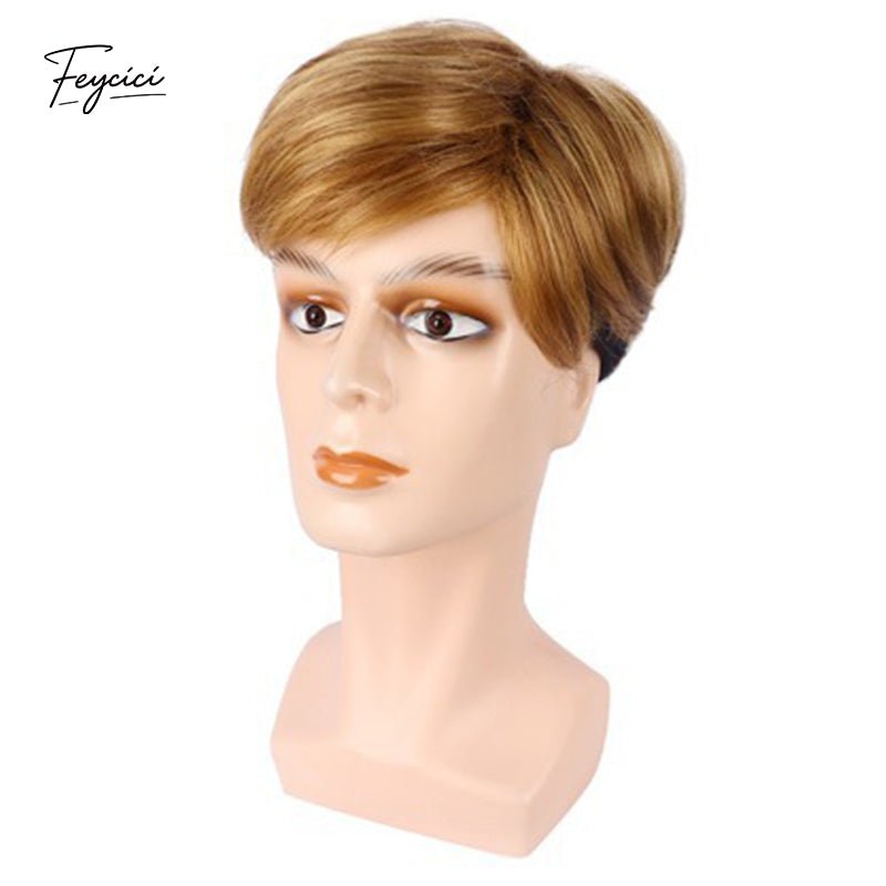 Urban Elite Side-Part Wig - Mixed Brown Layered Short Synthetic Hair