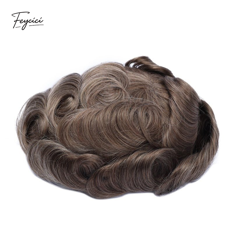 Feycici invisible full lace hair system for men with natural hair, hand-tied full density, realistic look, and lightweight design