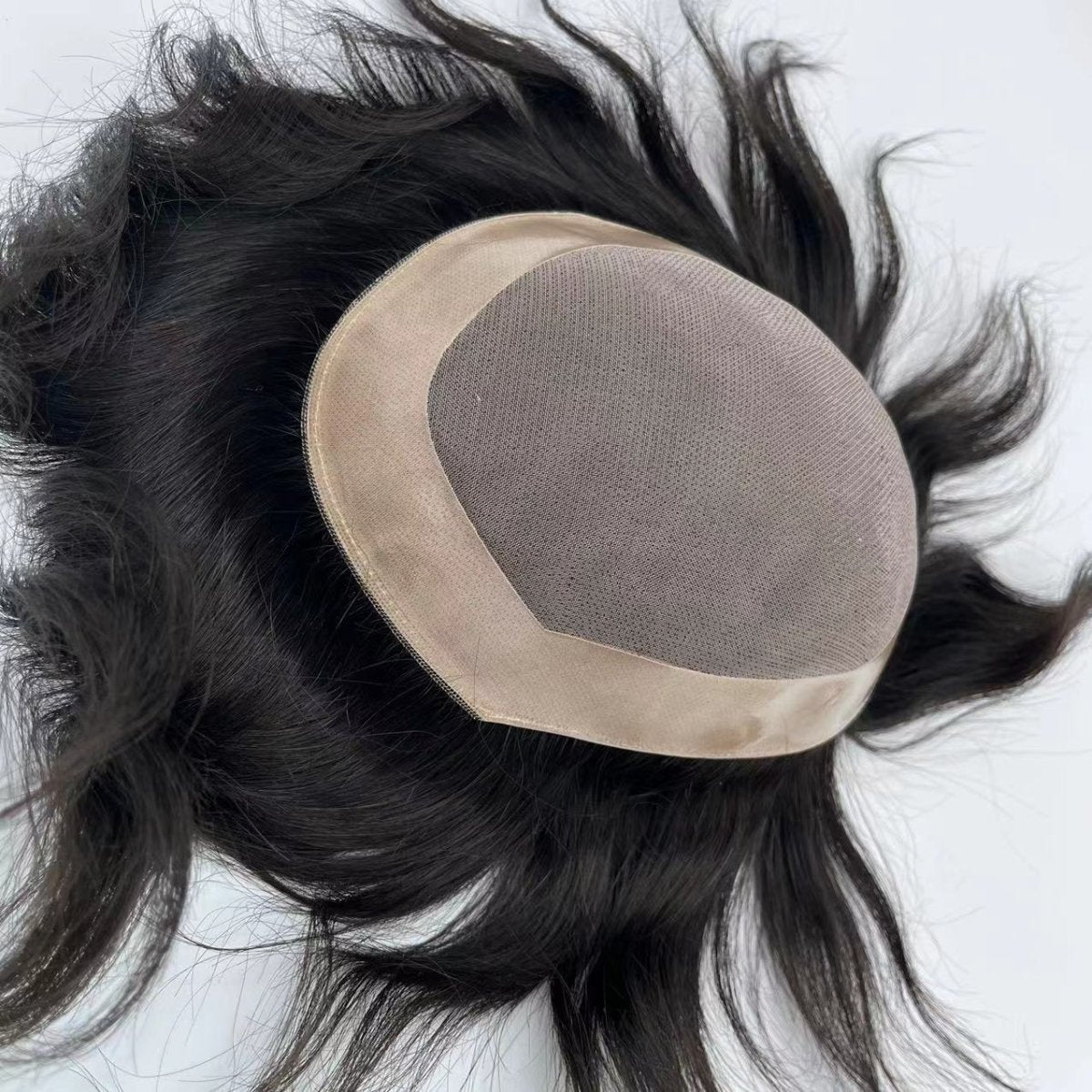 Mens Human Hair Toupee - Durable Fine MONO Center with NPU Perimeter Replacement System