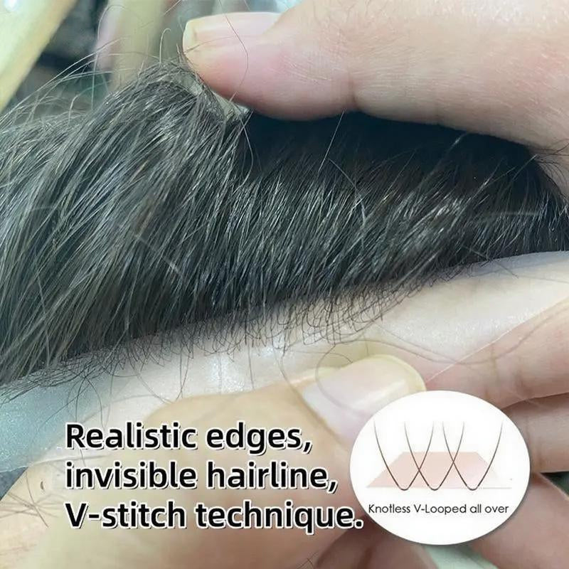 PU Frontal Mens Wigs Baldness-Black Natural Hair Piece-Free Style Hair System-Hair Patches1